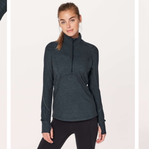 Size 4 Lululemon Extra Mile 1/2 Half Zip Heathered Nocturnal Teal Black Like New - Picture 1 of 7
